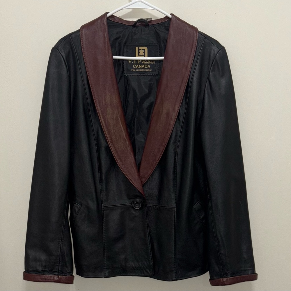 Fine Lambskin Black Leather Jacket with Brown Trim